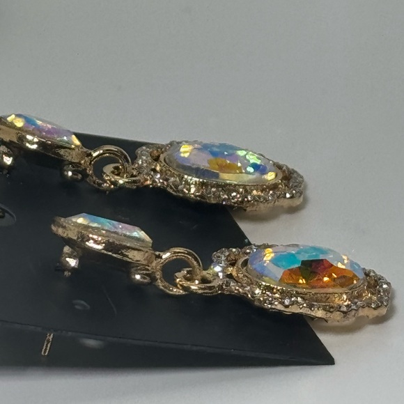 Saks Fifth Ave Gold Tone AB Crystal Post Dangle Earrings - Picture 4 of 5